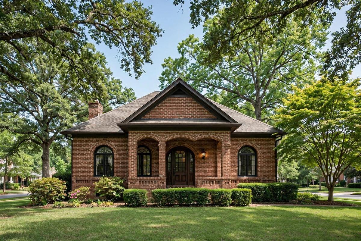 A craftsman bungalow in Virginia-Highland, Atlanta, with tapered porch columns on stone piers and lush garden beds.