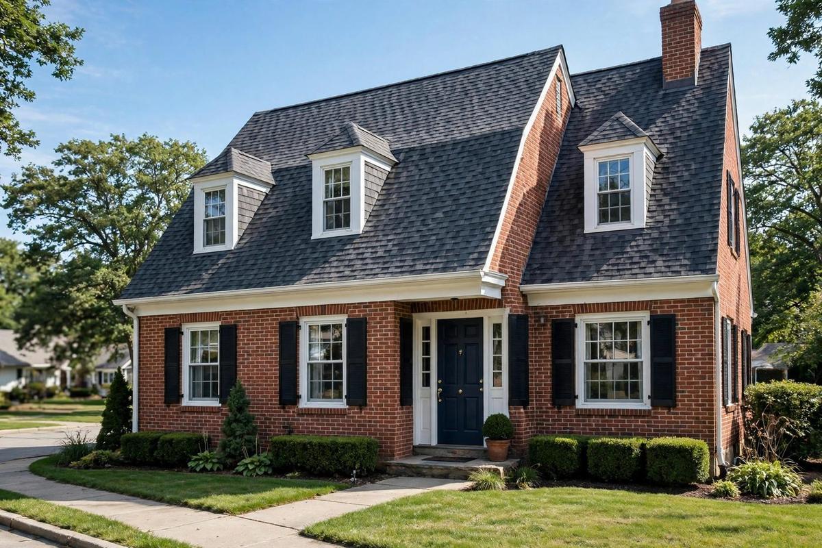 Well-kept brick ranch home in Elmhurst, Illinois with a large picture window and trimmed hedges.