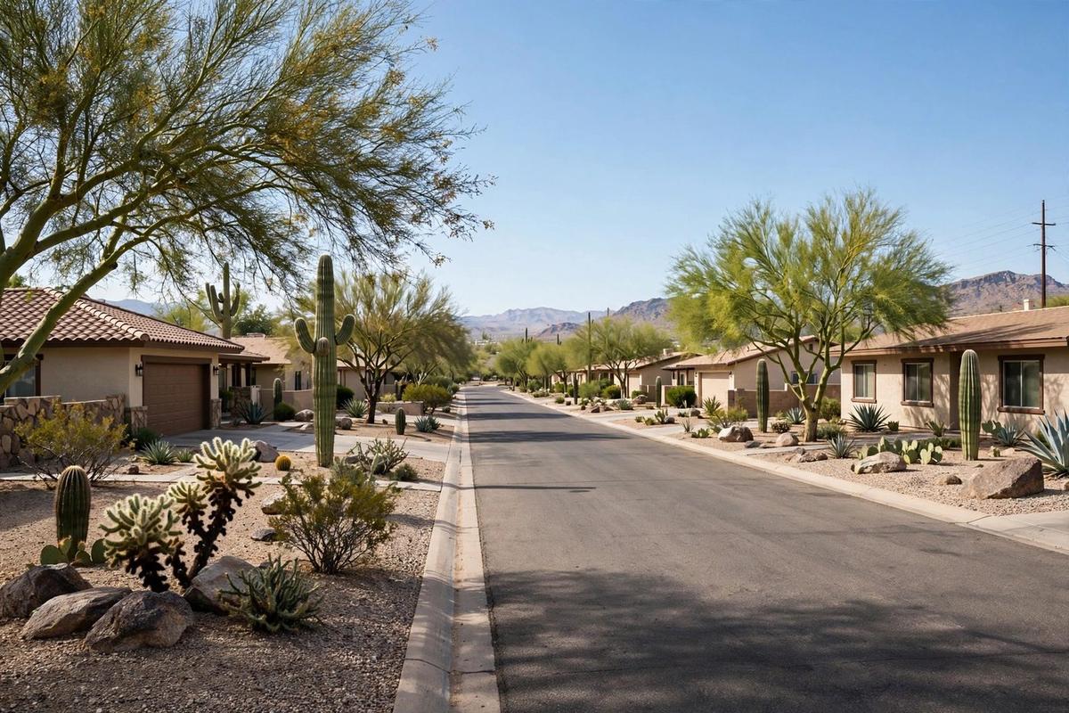 Residential street in the Cactus Corridor of Scottsdale, Arizona, with 1980s ranch and custom homes on generous desert lots.