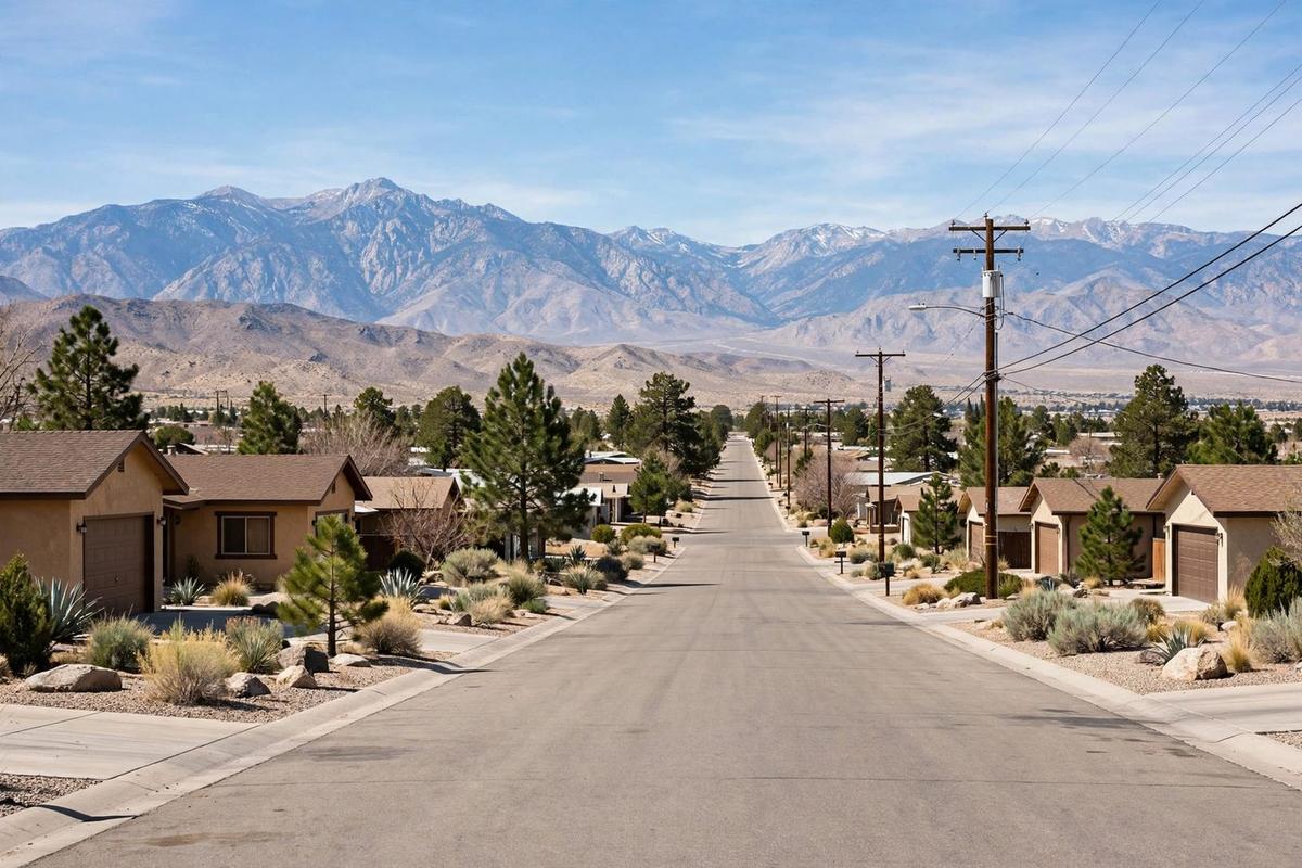 Residential street in south Reno, Nevada, with ranch homes in the Mt. Rose foothill corridor.